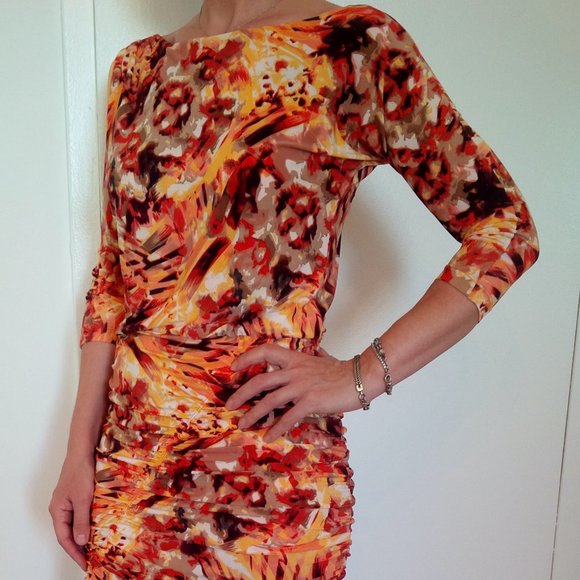 FEMME by Sandra Angelozzi Dress Size M Ruched Stretch Jersey - Picture 4 of 10